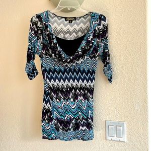 Absolutely Famous Cowl Neck Top Chevron Print. Size Small. Soft And Lightweight
